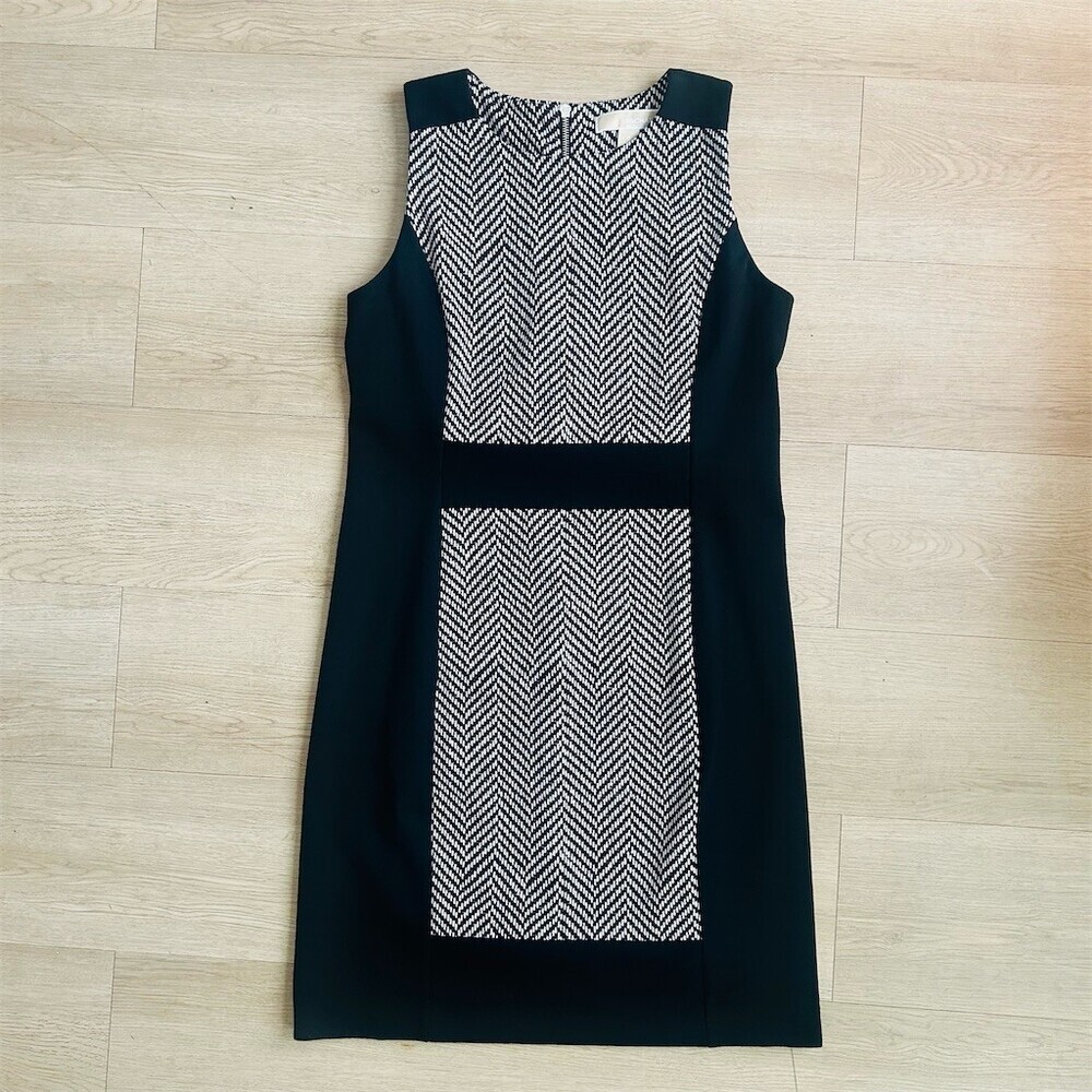 Michael Kors Dress Womens Size 10 Black White Herringbone Shift Sleeveless - Picture 5 of 8